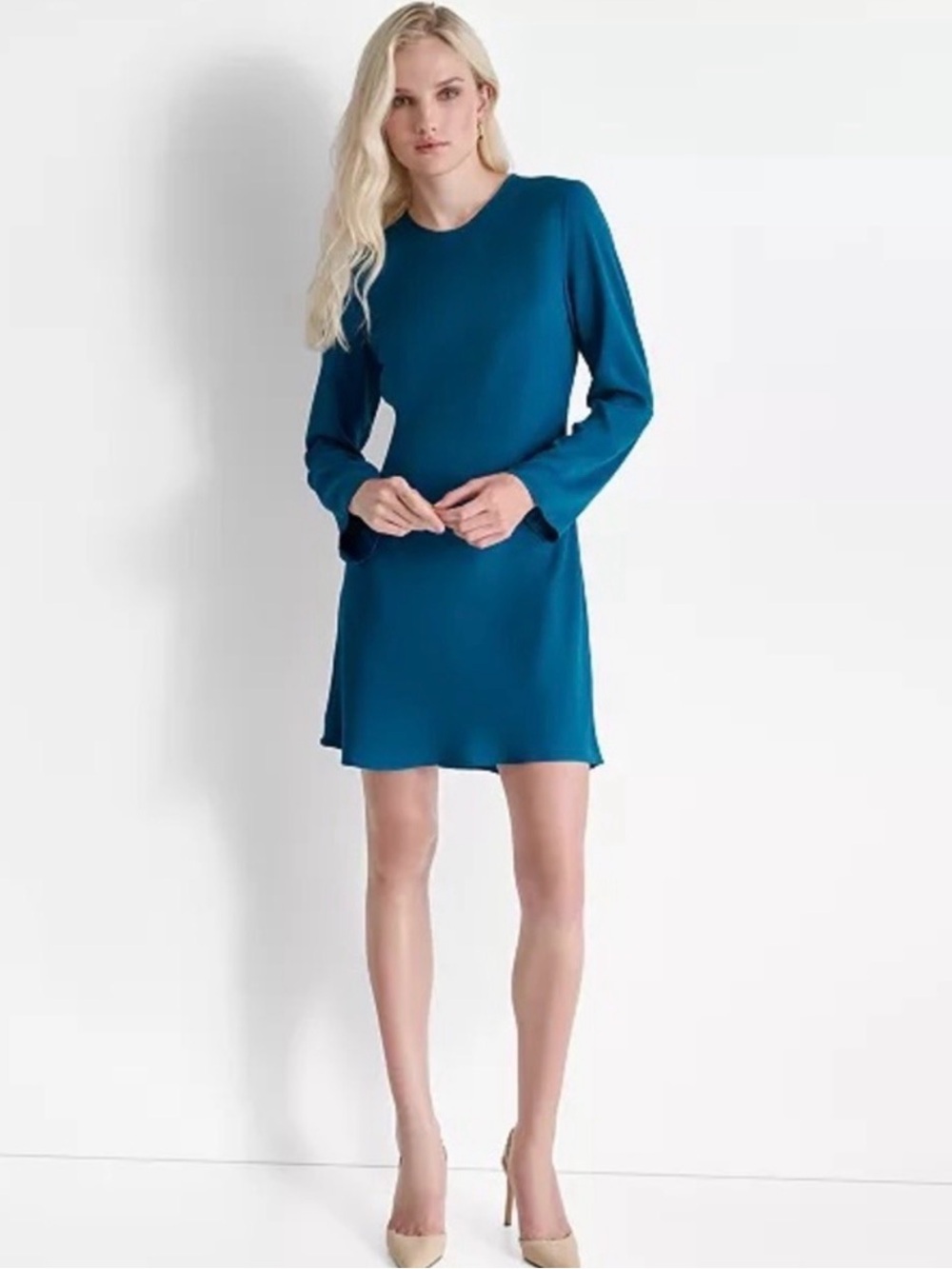 DKNY Teal Long-Sleeve Shift Dress - Women